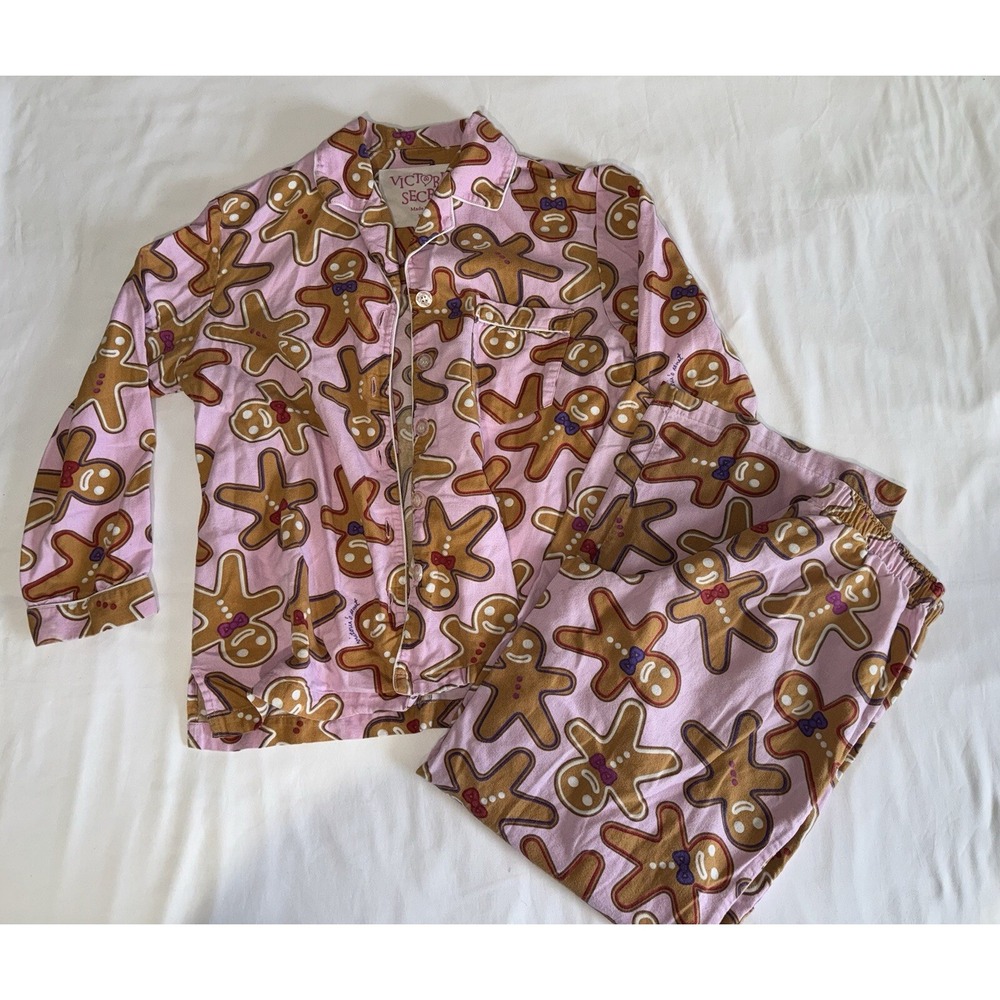 Victoria Secret Sz XS Christmas Flannel‎ Pajama Set Gingerbread Man X-small